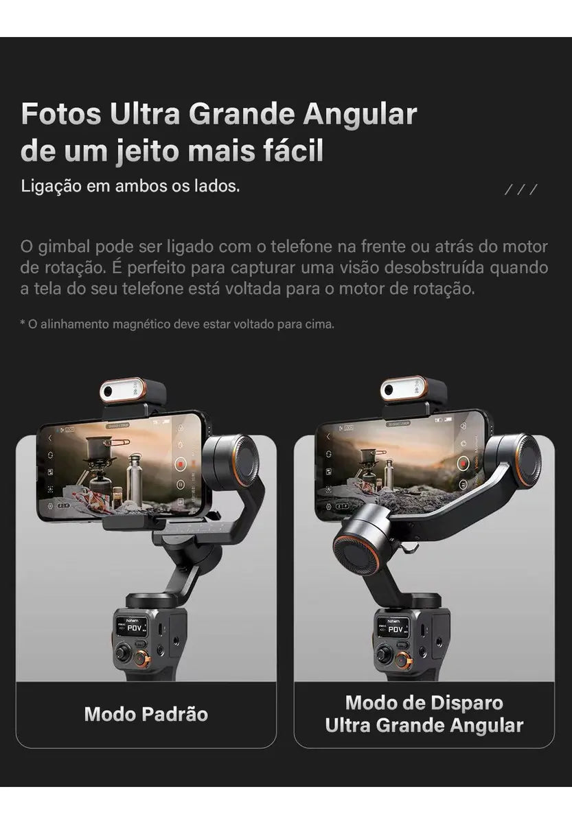 Estabilizador Gimbal 3 Eixos Hohem iSteady M6 Kit com Rastreamento de IA e Luz de Preenchimento RGB