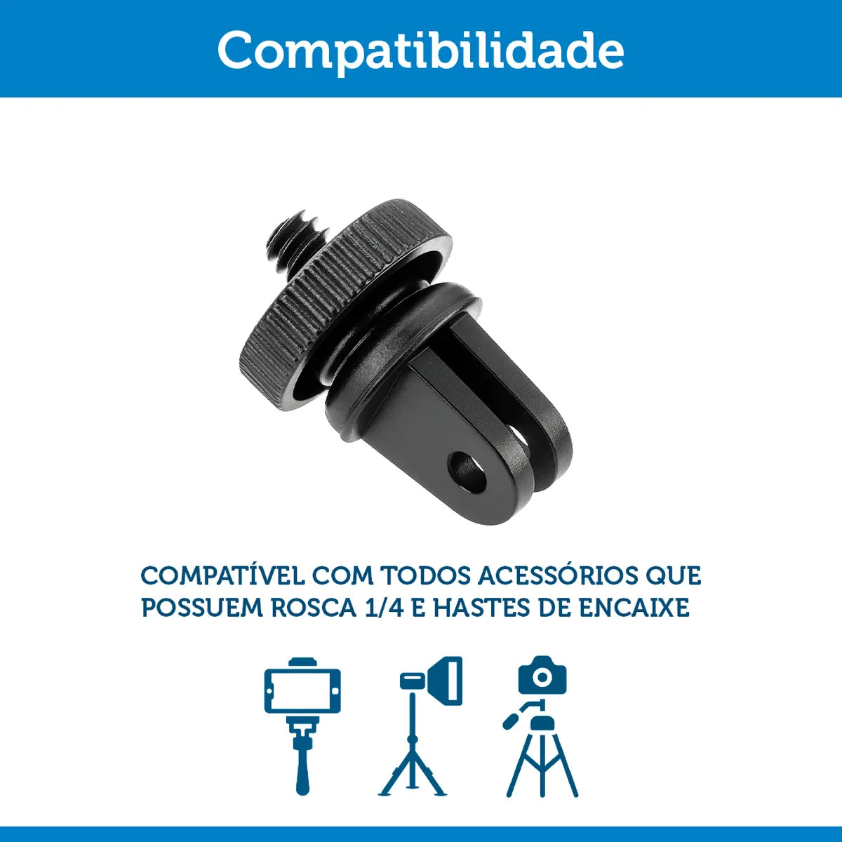 Adaptador de GoPro p/ Rosca 1/4 100% em Alumínio Resistente