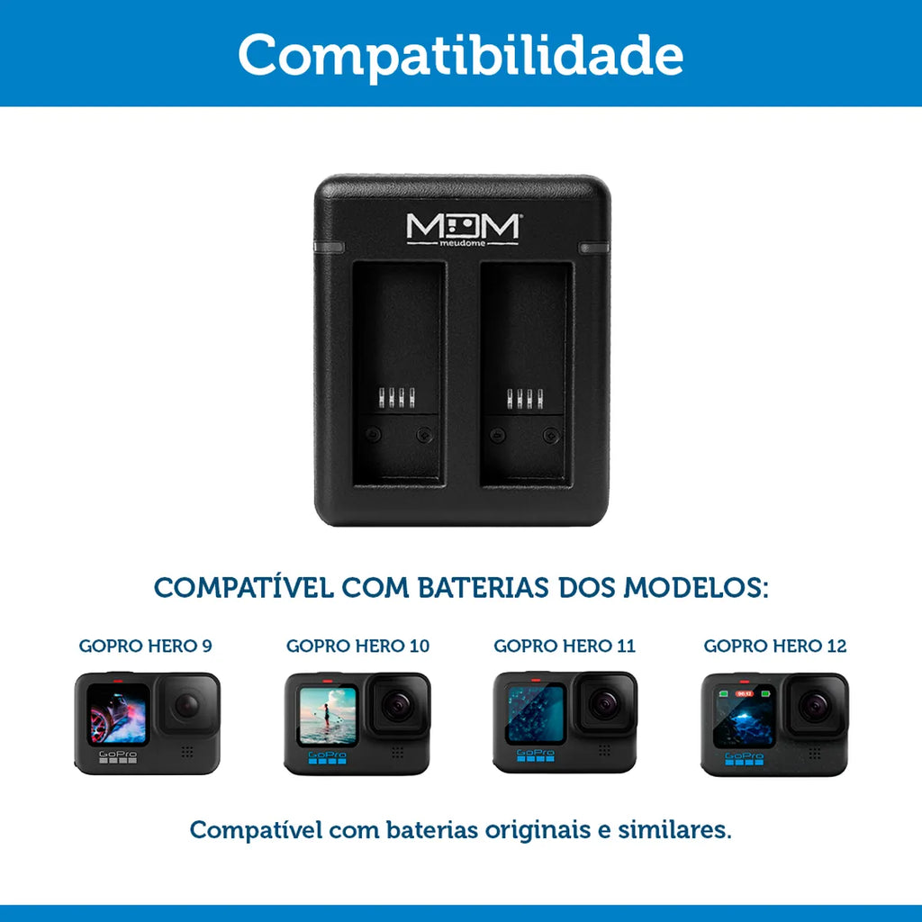Carregador Duplo p/ GoPro Hero 9/10/11/12 Black