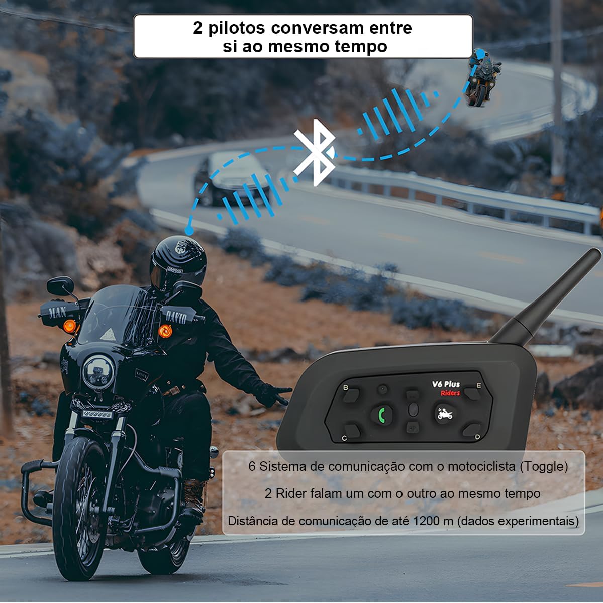 Kit 2x Intercomunicador Bluetooth V6 Plus para Capacete Moto