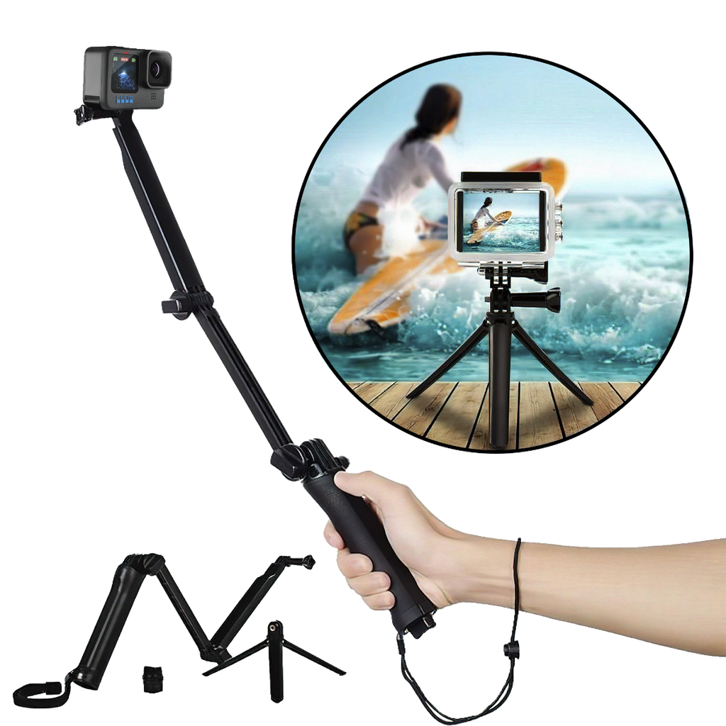 Bastão 3 Way para GoPro Tripé, Bastão de Mão e Extensor 3 em 1