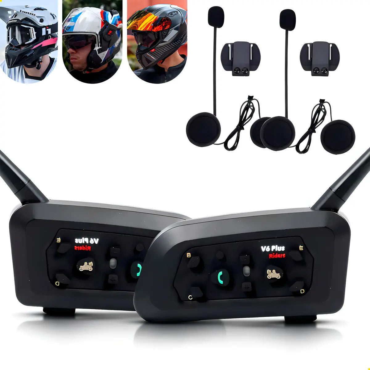 Kit 2x Intercomunicador Bluetooth V6 Plus para Capacete Moto