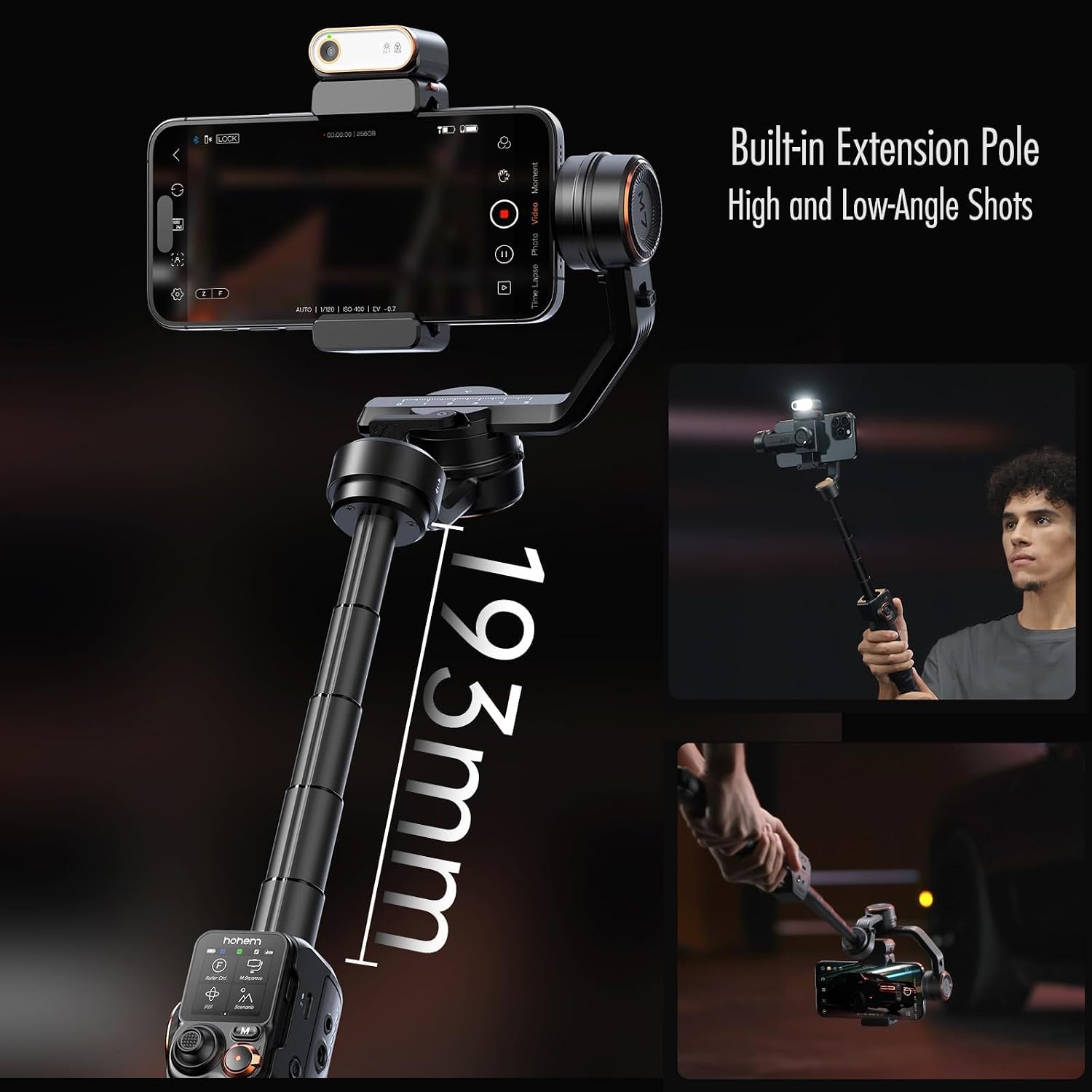 Estabilizador Gimbal 3 Eixos Hohem iSteady M7 com Haste Extensível e Controle Touchscreen Removível