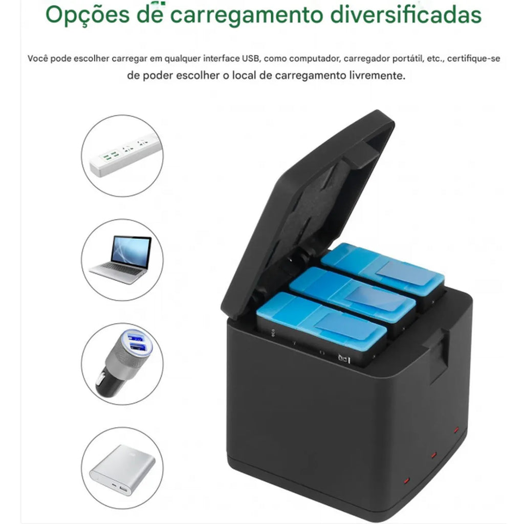 Box Carregador Triplo  Hero 9/10/11/12 Black