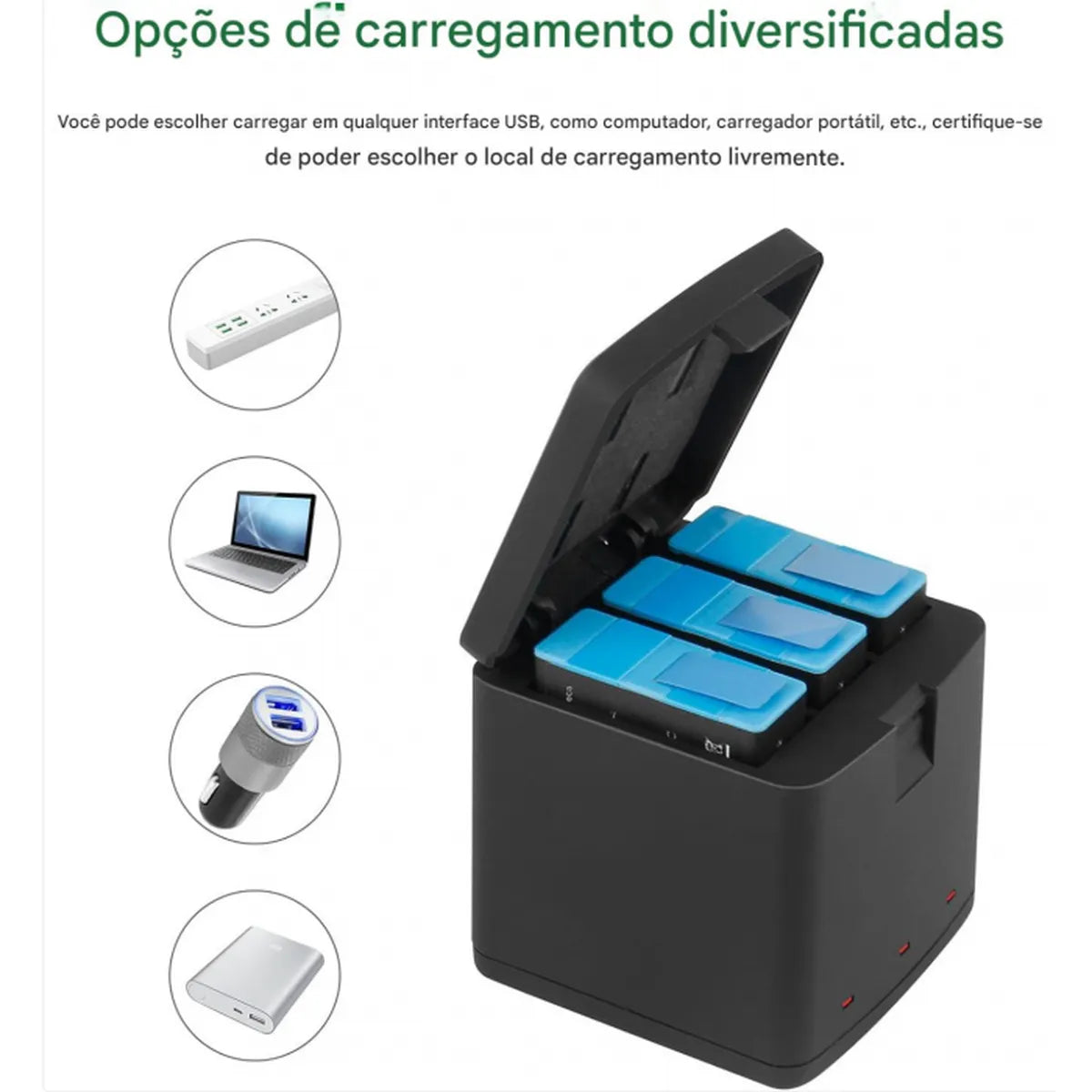 Box Carregador Triplo  Hero 9/10/11/12 Black