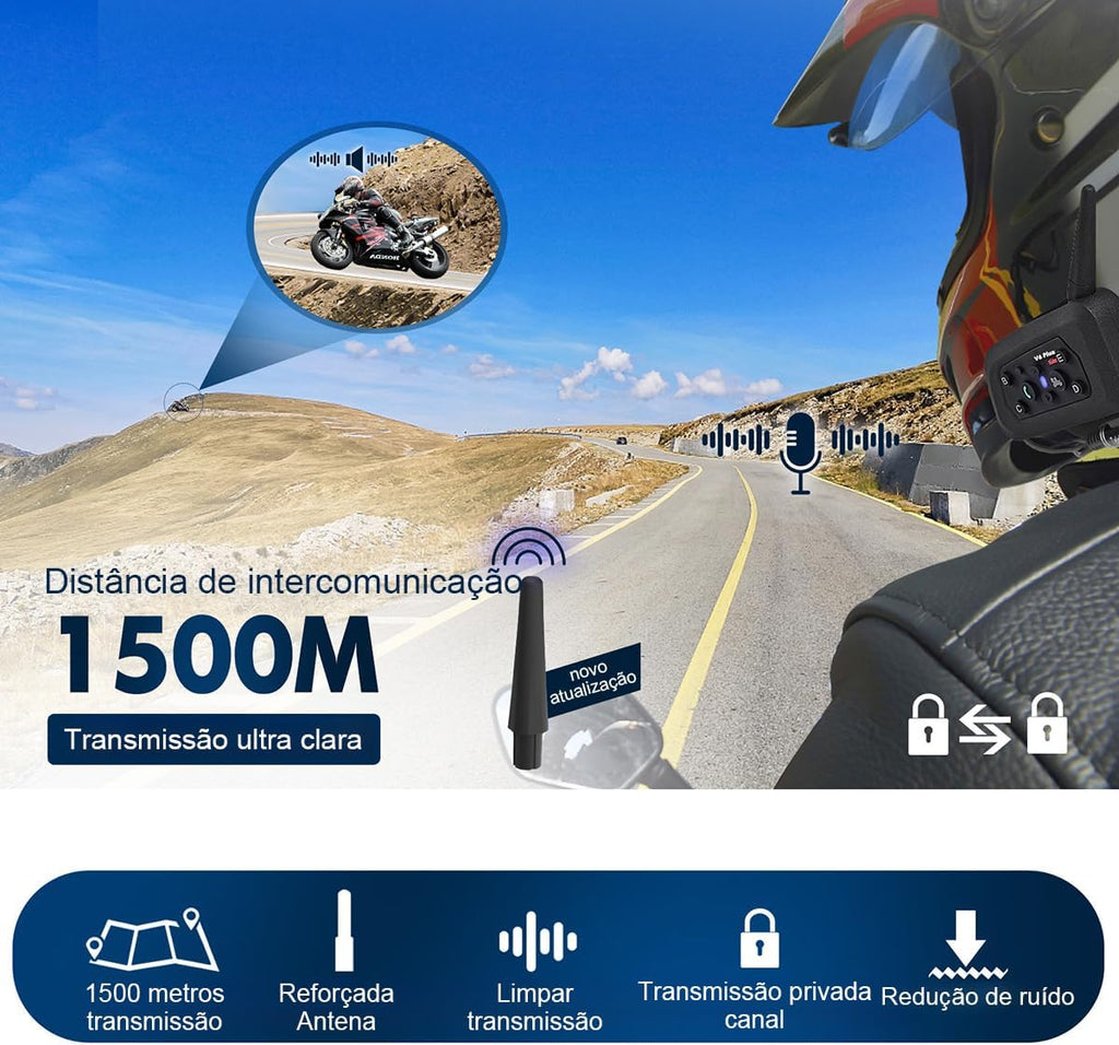 Kit 2x Intercomunicador Bluetooth V6 Plus para Capacete Moto