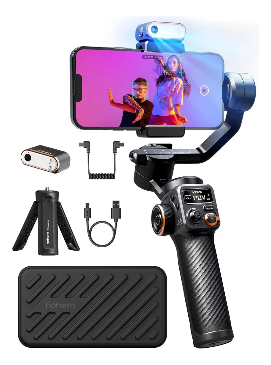 Estabilizador Gimbal 3 Eixos Hohem iSteady M6 Kit com Rastreamento de IA e Luz de Preenchimento RGB