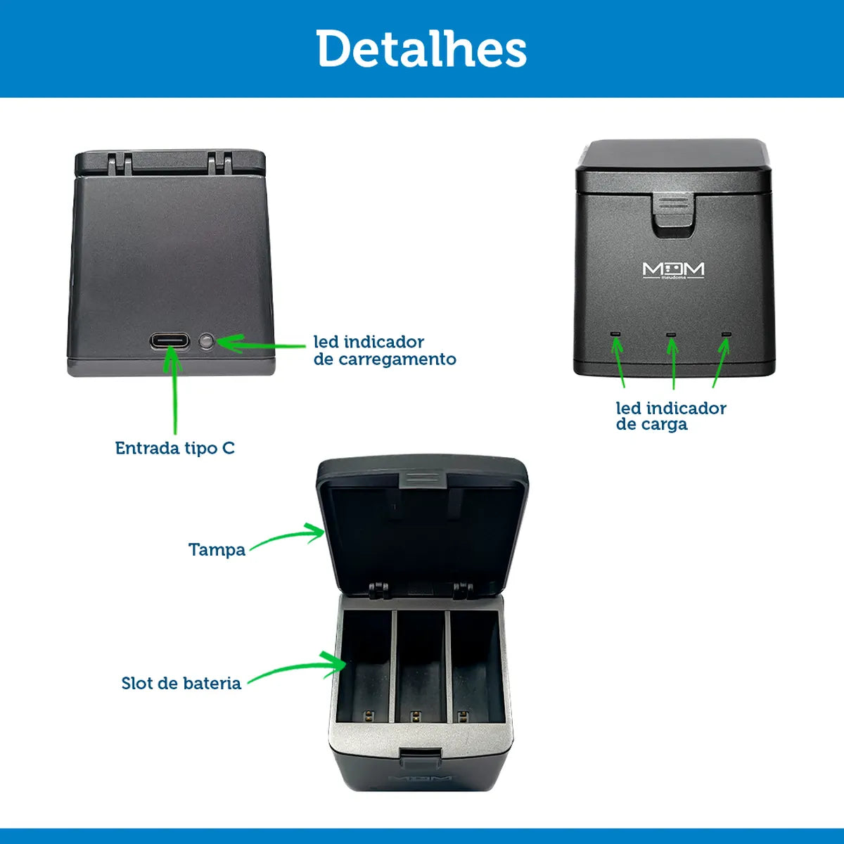 Carregador Triplo com Case p/ Hero 13