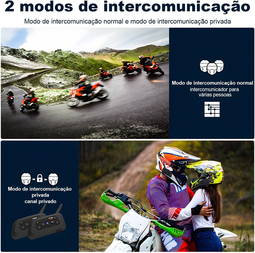 Kit 2x Intercomunicador Bluetooth V6 Plus para Capacete Moto