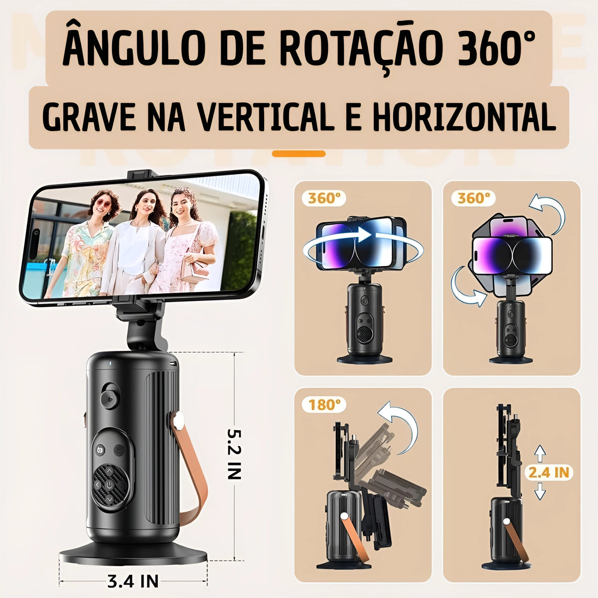 Suporte Estabilizador para Celular com Rastreamento Facial e de Movimento Automático por I.A