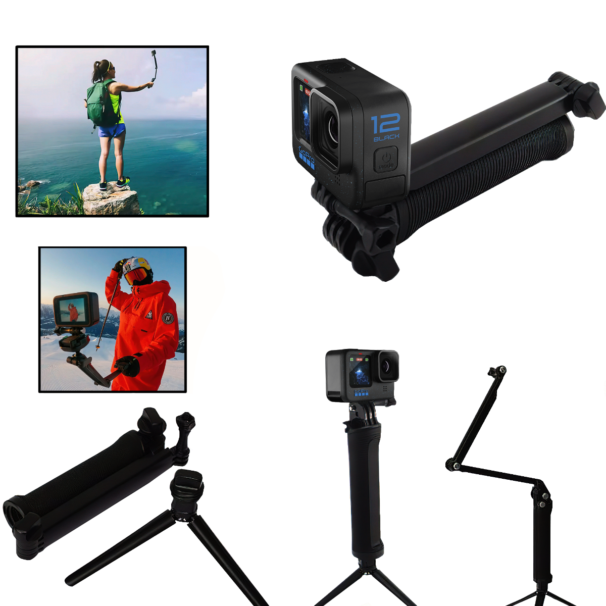 Bastão 3 Way para GoPro Tripé, Bastão de Mão e Extensor 3 em 1