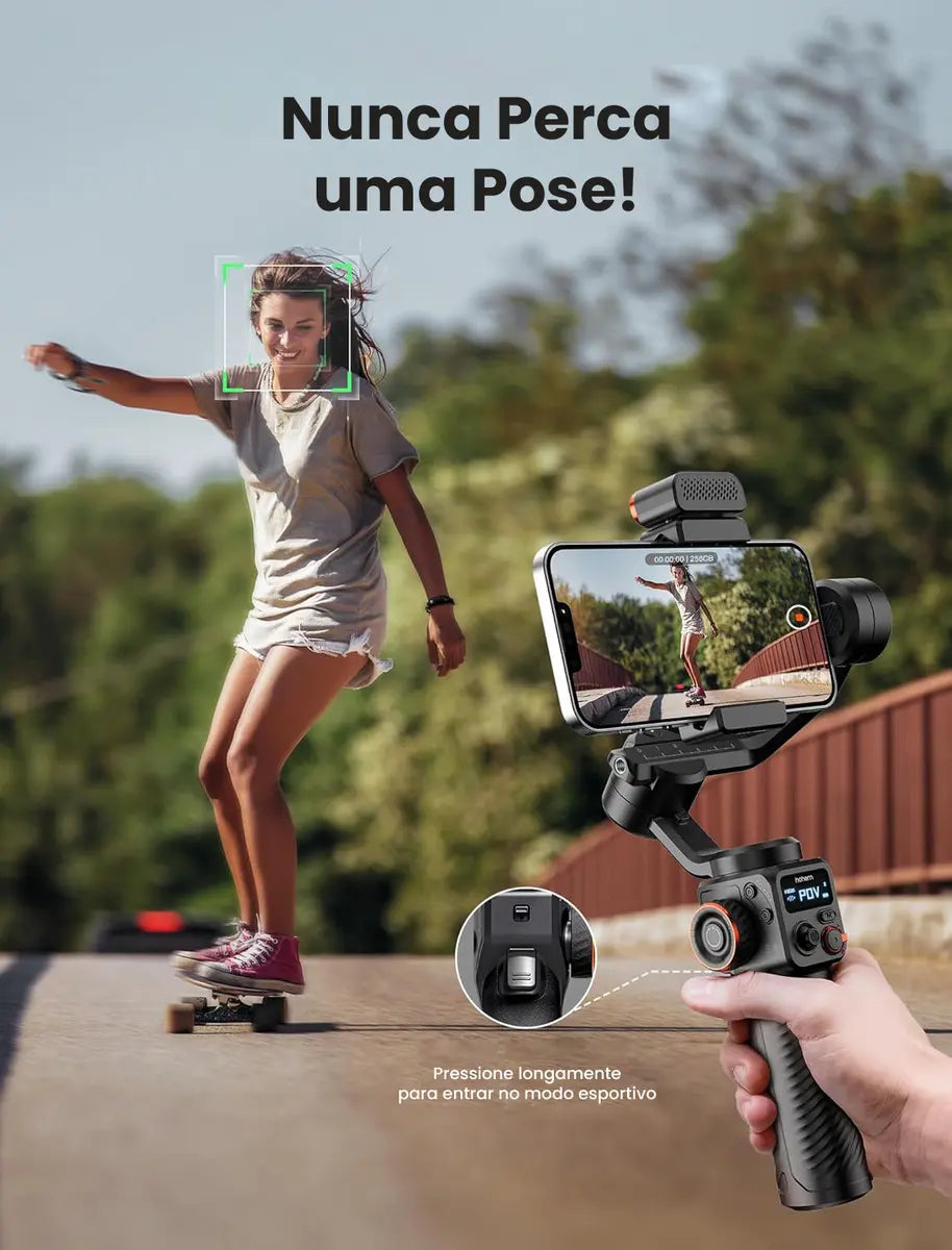 Estabilizador Gimbal 3 Eixos Hohem iSteady M6 Kit com Rastreamento de IA e Luz de Preenchimento RGB
