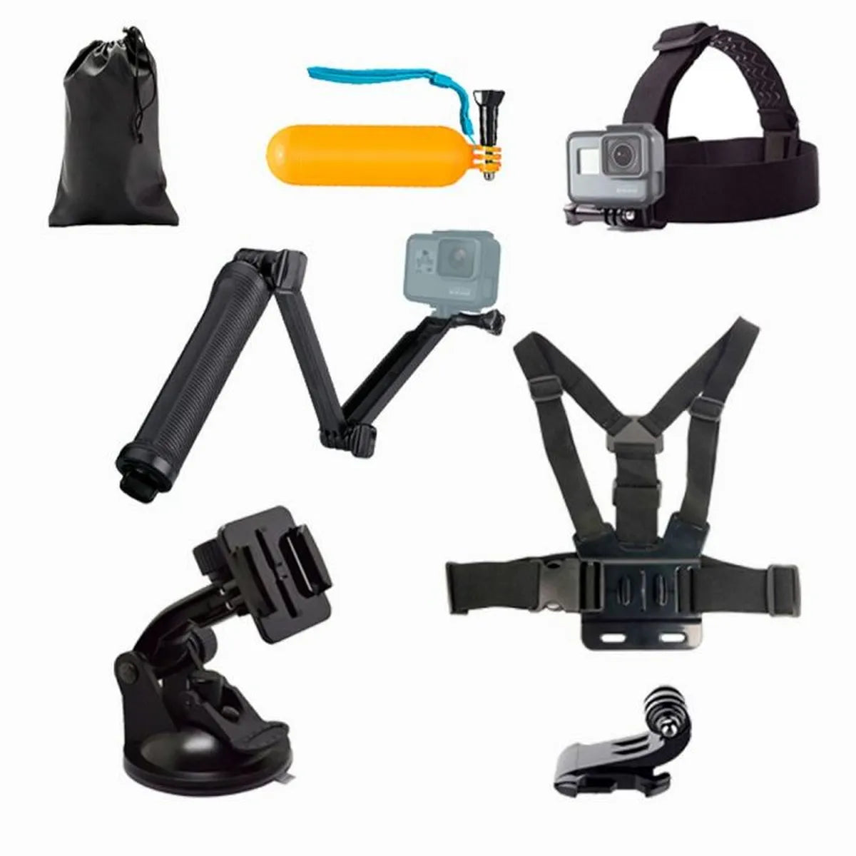 Kit Bastao 3 Way Suporte Peito Cabeça Ventosa Boia E  Bag
