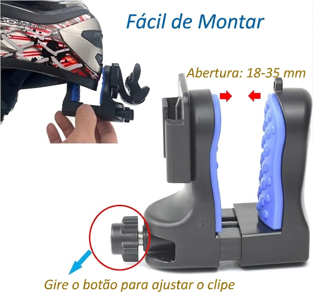 Suporte Capacete Queixo Regulável Estilo Pinça para Câmeras de Ação