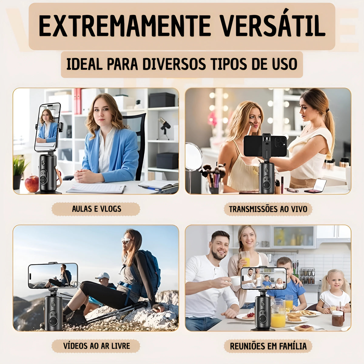 Suporte Estabilizador para Celular com Rastreamento Facial e de Movimento Automático por I.A