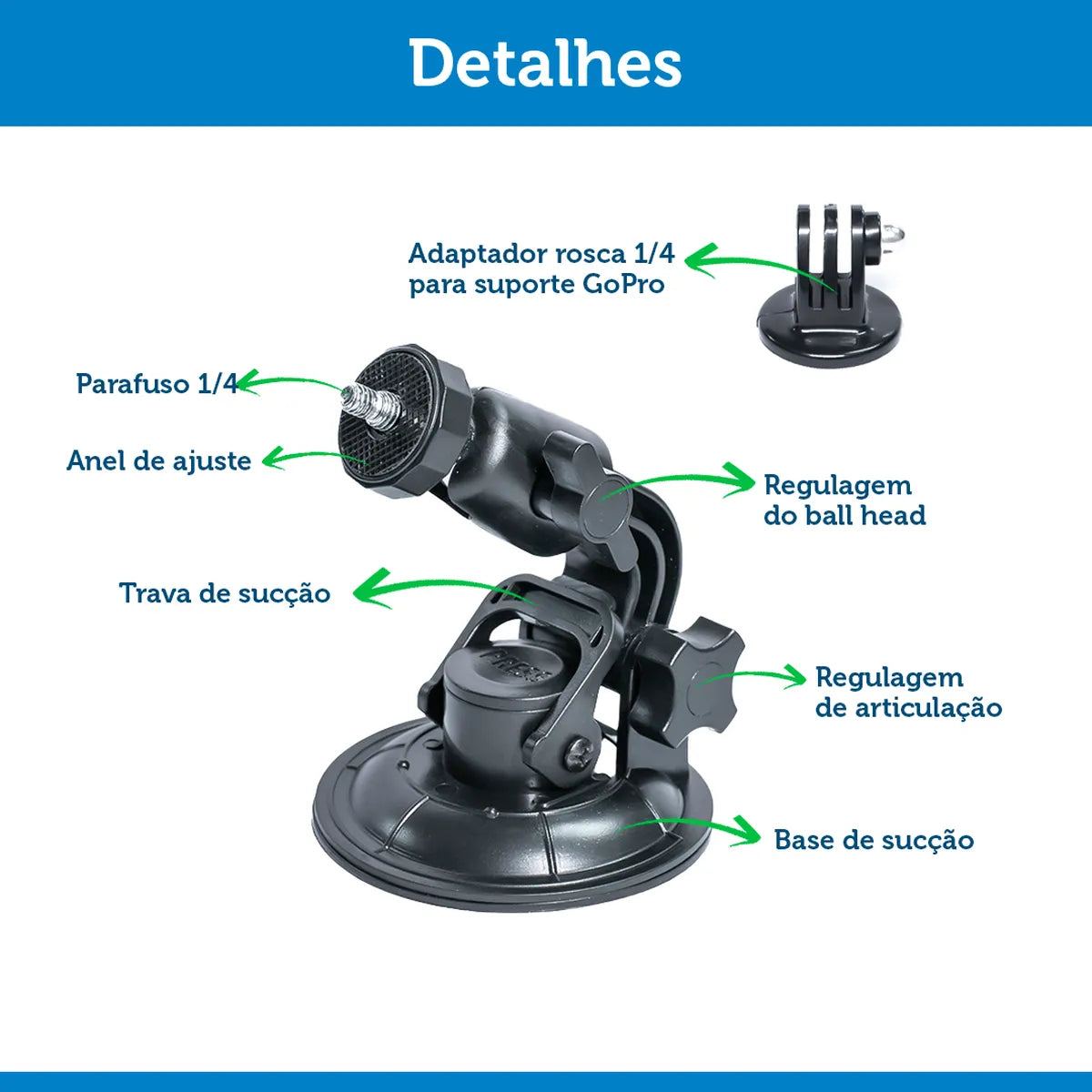 Suporte Ventosa de 9cm para GoPro e Câmeras de Ação