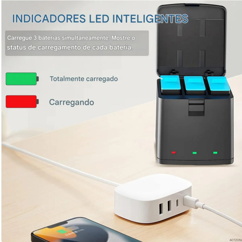 Box Carregador Triplo  Hero 9/10/11/12 Black