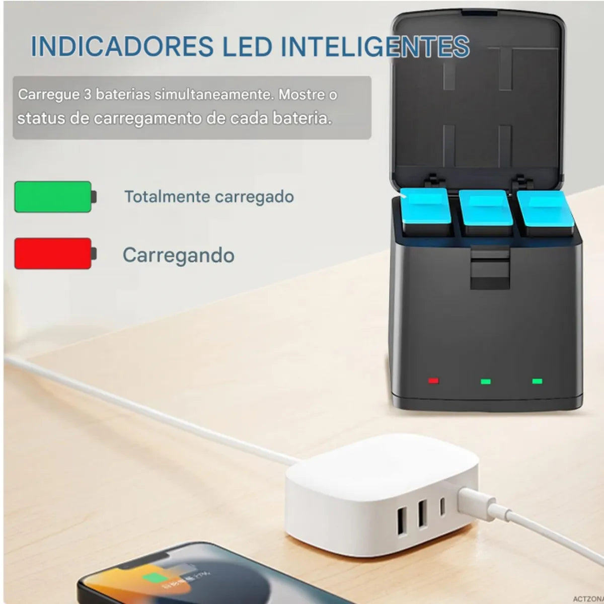 Box Carregador Triplo  Hero 9/10/11/12 Black