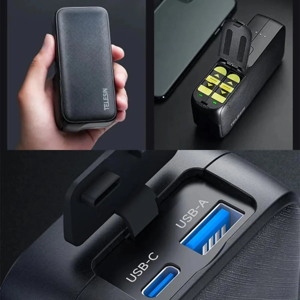 Power Bank Carregador de Baterias p/ GoPro Hero 5/6/7/8/9/10/11/12 - Telesin