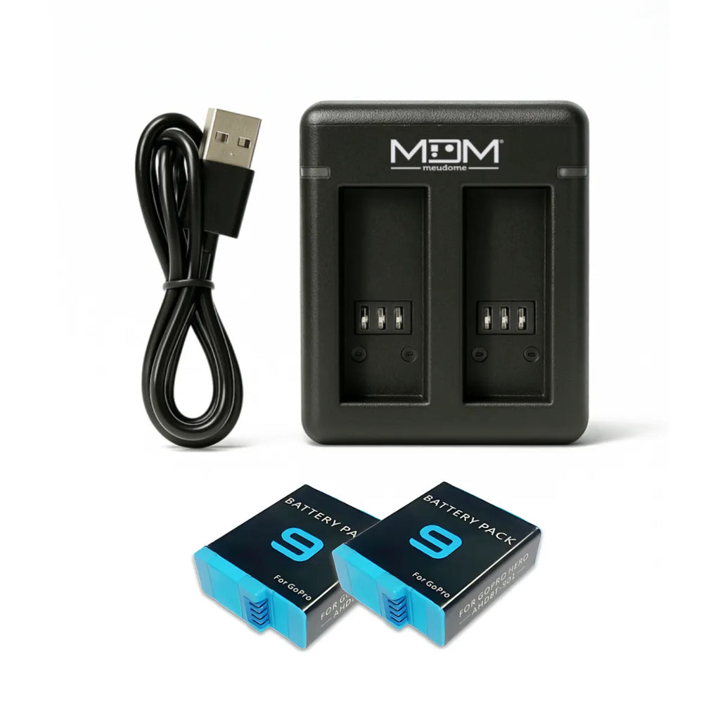 Kit Bateria + Carregador Duplo para GoPro Hero 9, 10, 11, 12 Black