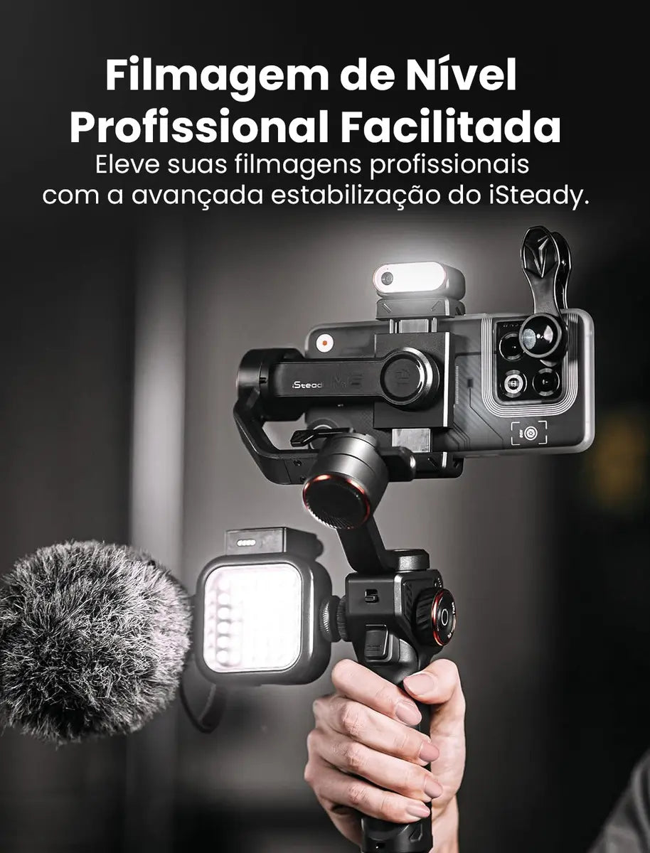 Estabilizador Gimbal 3 Eixos Hohem iSteady M6 Kit com Rastreamento de IA e Luz de Preenchimento RGB