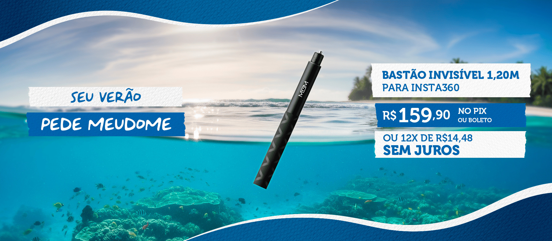 Bastão Alumínio Invisível para insta360 1,20M