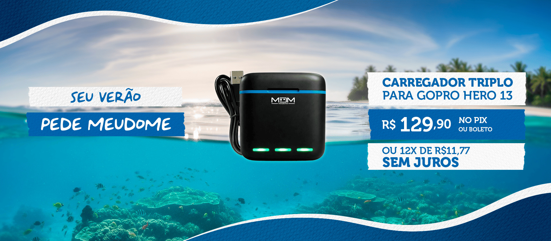 Carregador Triplo Turbo para GoPro Hero 13