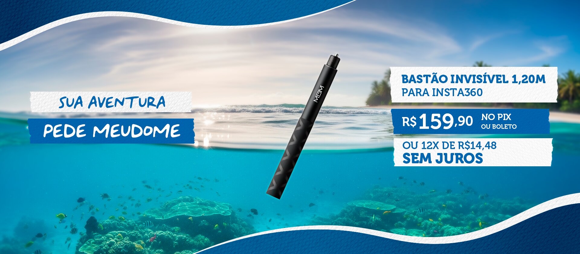 Bastão Alumínio Invisível para insta360 1,20M