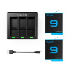 Carregador Triplo + 2 Baterias Hero 9 e 10 Black TELESIN